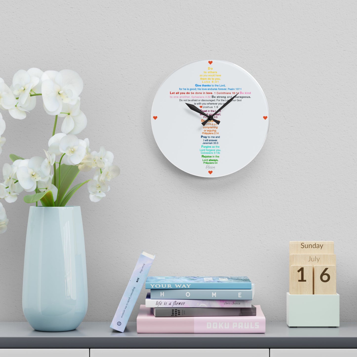 The Kids Cross - Acrylic Wall Clock (hearts)