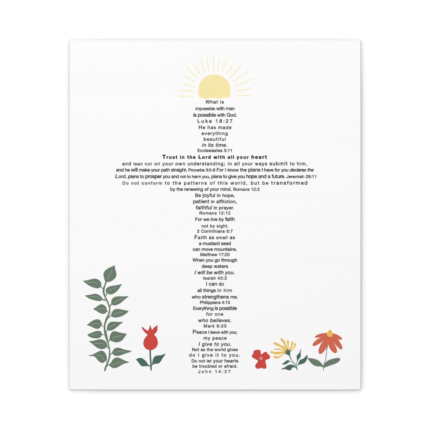 The Challenge Cross - Unframed Canvas Wall Art (floral)