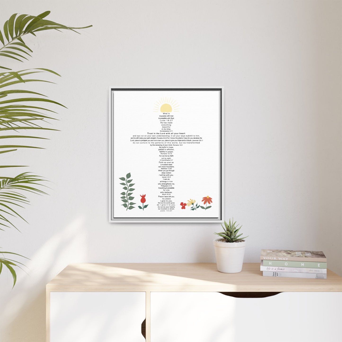 The Challenge Cross - Framed Canvas Wall Art (floral)