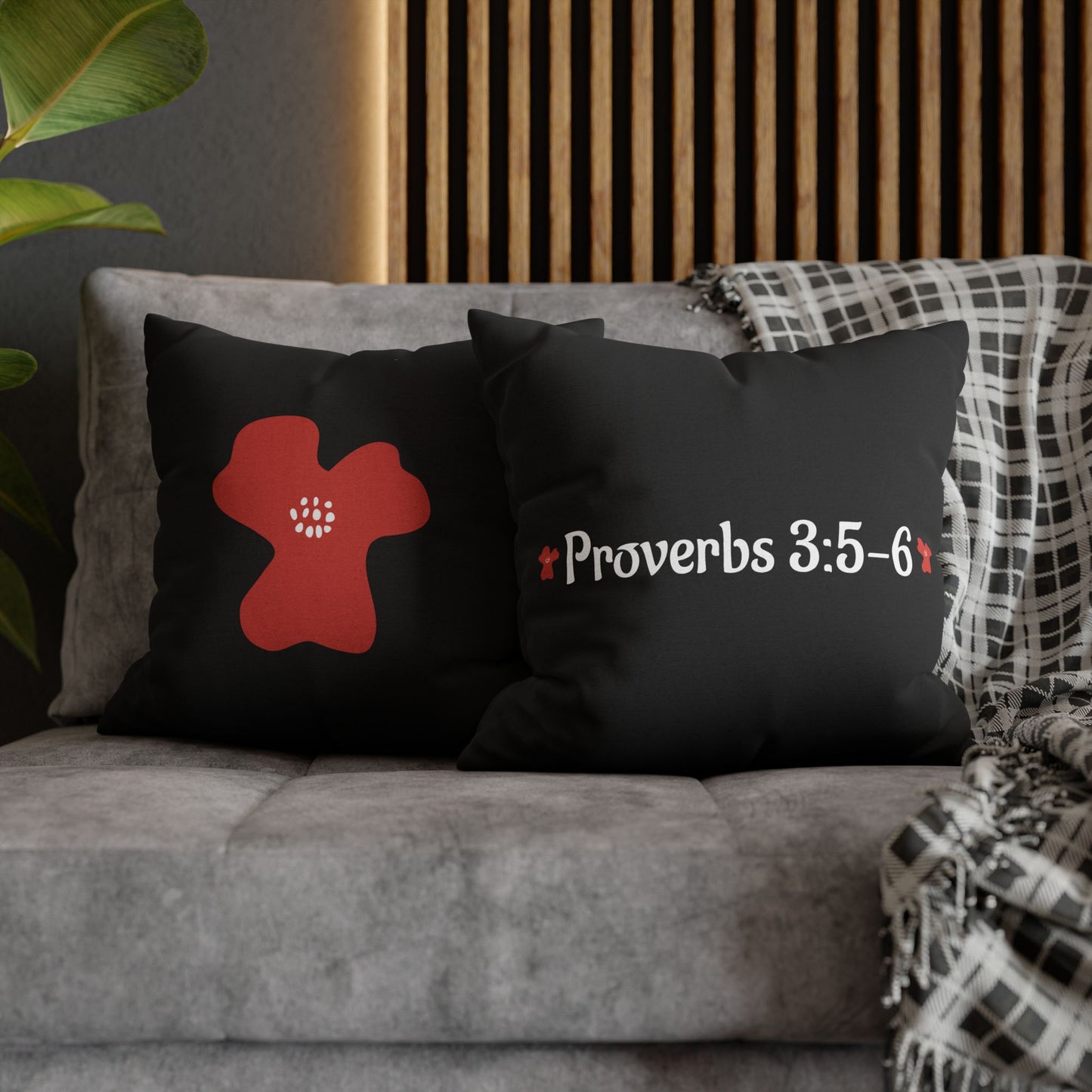 Charming Black Poppy Pillowcase (Proverbs 3:5-6)
