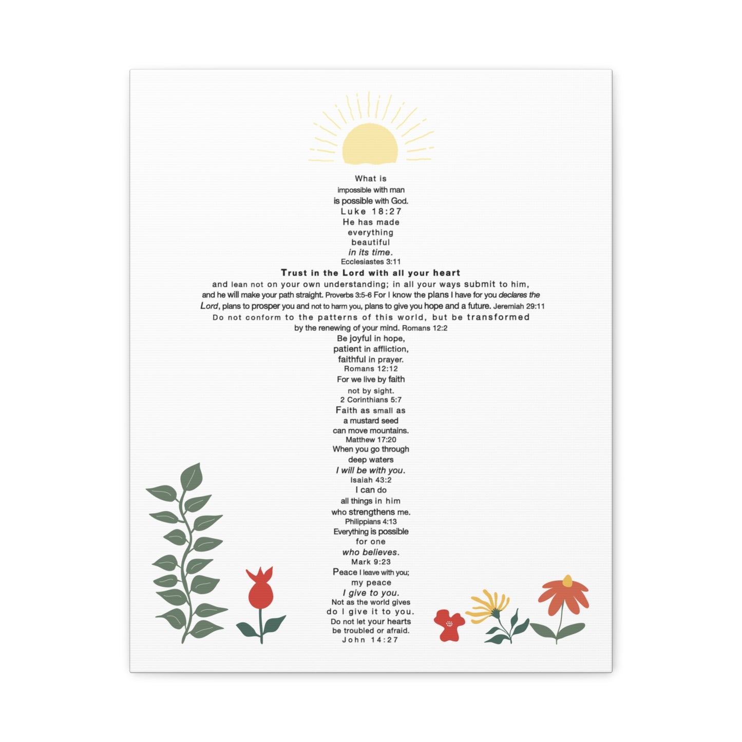 The Challenge Cross - Unframed Canvas Wall Art (floral)