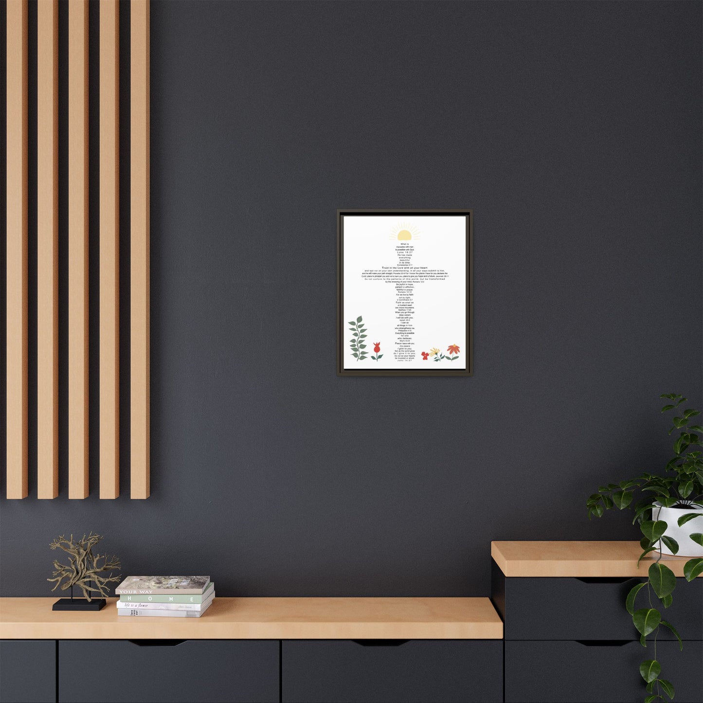 The Challenge Cross - Framed Canvas Wall Art (floral)