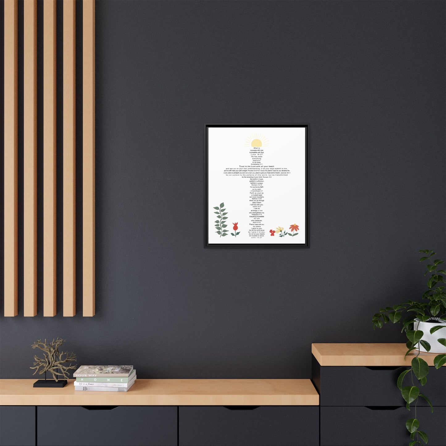 The Challenge Cross - Framed Canvas Wall Art (floral)
