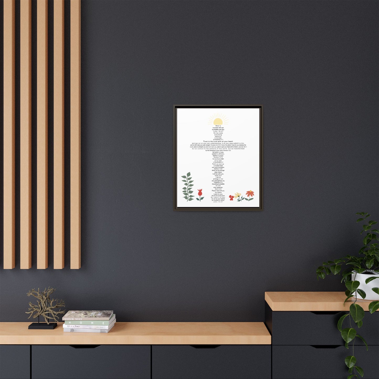 The Challenge Cross - Framed Canvas Wall Art (floral)