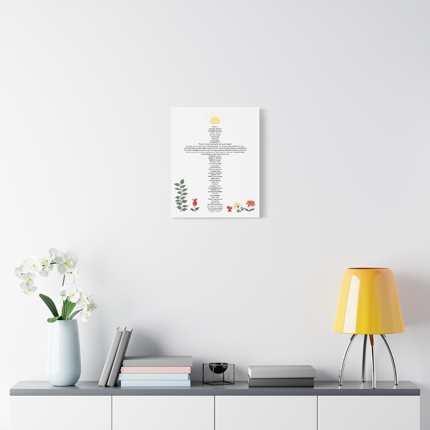 The Challenge Cross - Unframed Canvas Wall Art (floral)