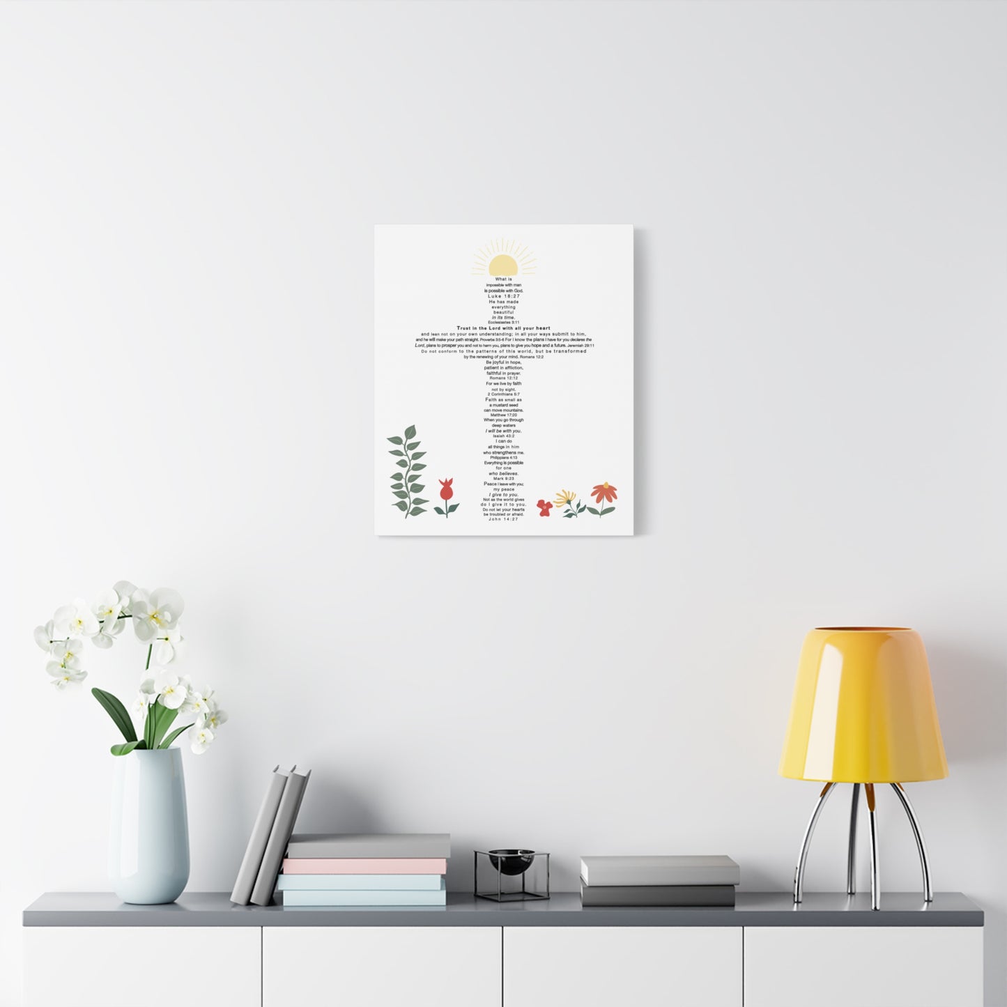 The Challenge Cross - Unframed Canvas Wall Art (floral)