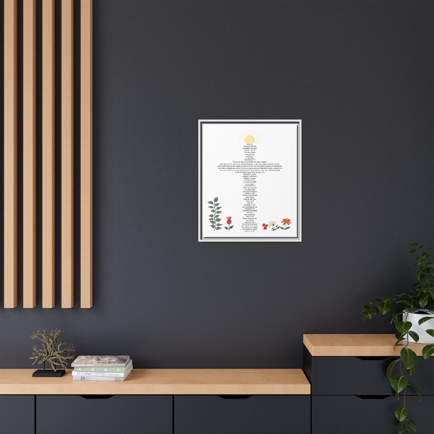 The Challenge Cross - Framed Canvas Wall Art (floral)